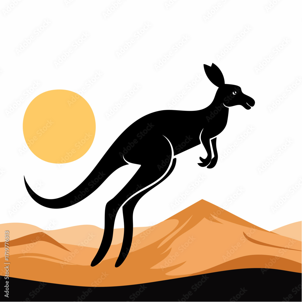 Fototapeta premium Leaping Kangaroo Silhouette Australian Outback Icon