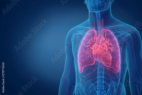 Human Anatomy, Heart and Lungs, Medical Visualization, 3D Illustration, Internal Organ System