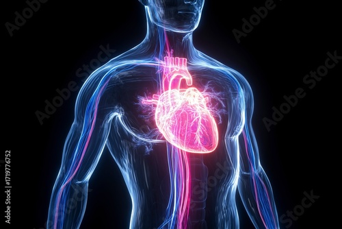Human Anatomy, Heart and Lungs, Medical Visualization, 3D Illustration, Internal Organ System