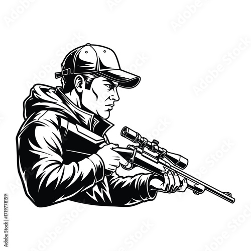 Vector art of man with sniper rifle aiming