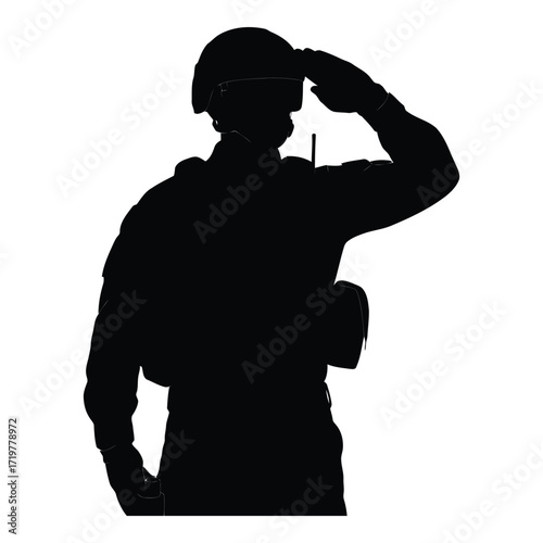 Vector art of silhouette of a soldier saluting