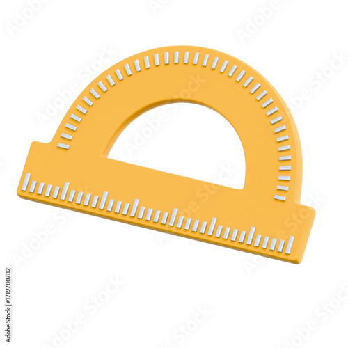 3D Rendered Yellow Protractor for Angle Measurement and Geometric Drawing