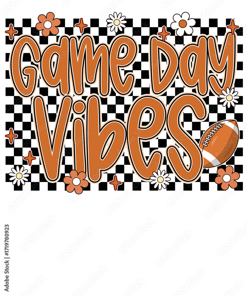 Fototapeta premium Game Day Vibes Football Retro Flowers Design with Orange and White Accents graphic
