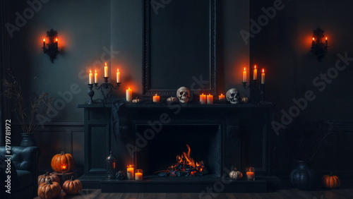 Halloween decorations with illuminated pumpkins and a nocturnal atmosphere