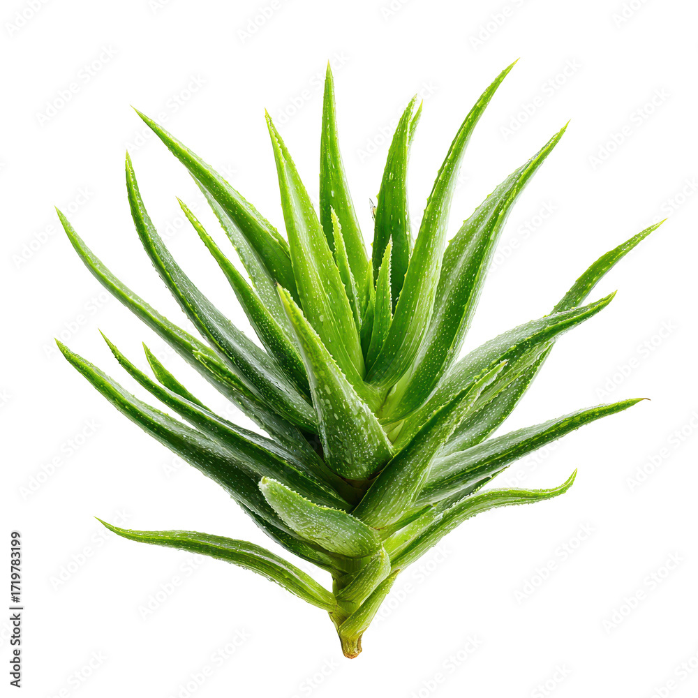 Obraz premium Close-up view of a healthy aloe vera plant with vibrant green leaves on a white background