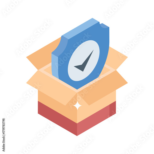 Sleek isometric icon showing parcel insurance confirmation
