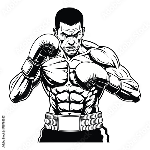 Vector art of muscular boxer in fighting stance