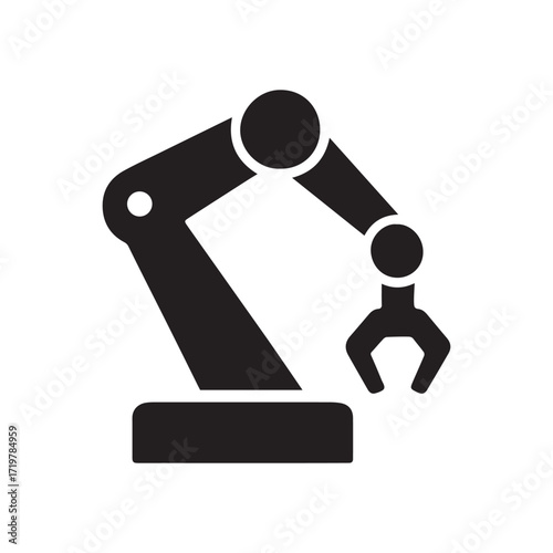 Industrial robotic arm with gripper in stark black silhouette