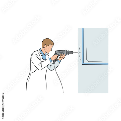 Man drilling a hole in a wall with a power drill
