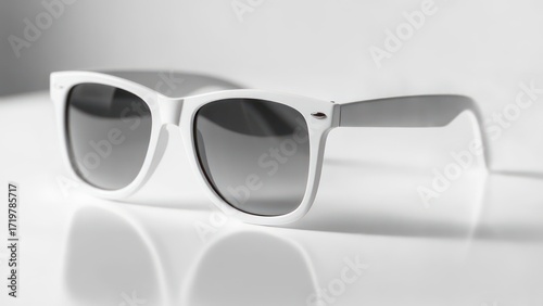 White sunglasses on a reflective surface