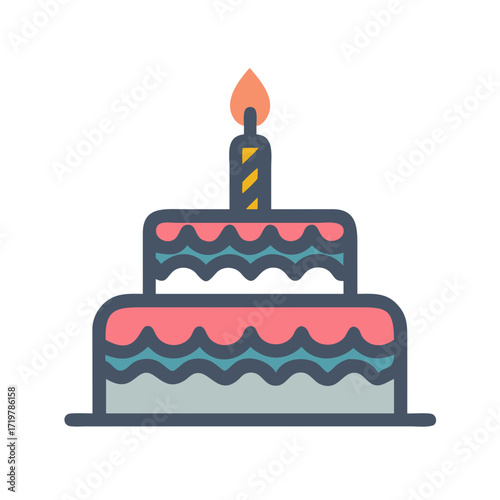 Vector art of elegant twotiered birthday cake with a candle, a delightful treat for celebrations and special occasions, vector art