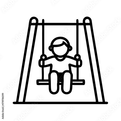 Vector art of a child enjoys a swing, suspended in midair, capturing the essence of carefree childhood fun