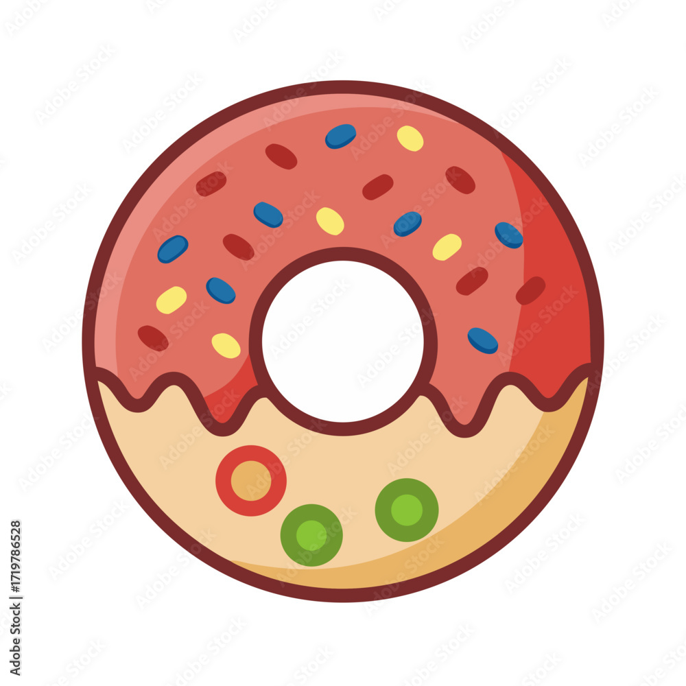 Fototapeta premium Vector art of delicious donut with strawberry icing and colorful sprinkles, a sweet treat for any time of day, perfect for a snack
