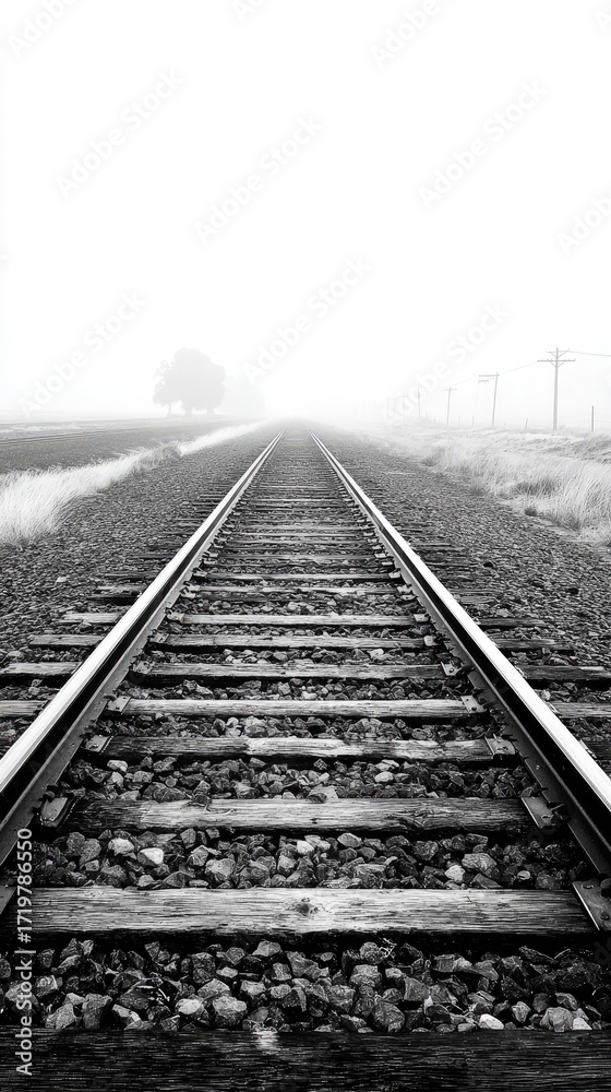 Fototapeta premium Empty railroad tracks in fog