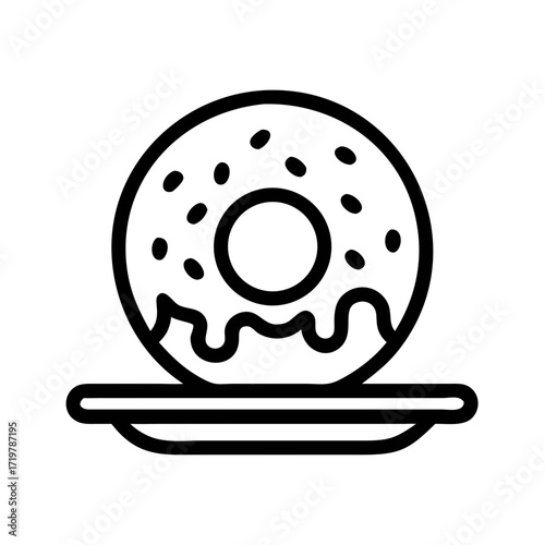 Vector art of delicious donut with chocolate glaze and sprinkles on a plate for a sweet treat or dessert concept