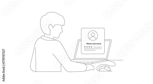 Man using laptop for online profile computer; screen; user; technology; internet; website; account isolated on white background