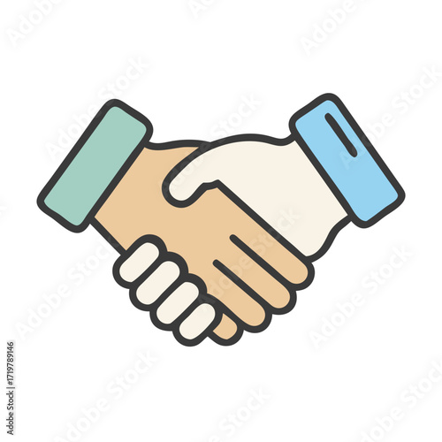 Vector art of a friendly handshake between two people, symbolizing agreement, partnership, and mutual respect in business