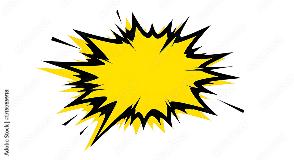 Fototapeta premium Vibrant yellow comic book explosion shape with sharp points isolated on a transparent background speech.