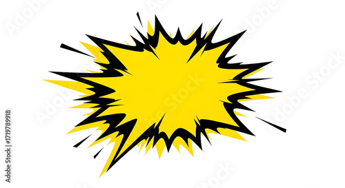 Vibrant yellow comic book explosion shape with sharp points isolated on a transparent background speech.