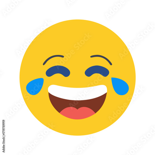 Vector art of laughing emoji with tears, ideal for conveying amusement, humor, and lightheartedness in digital communication and social media