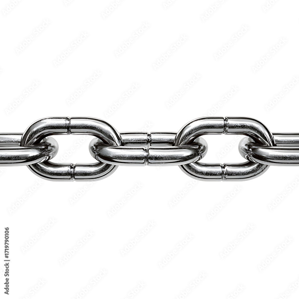 Fototapeta premium A polished metal chain with repeating links on a transparent background showcasing strength connectivity and industrial design elements