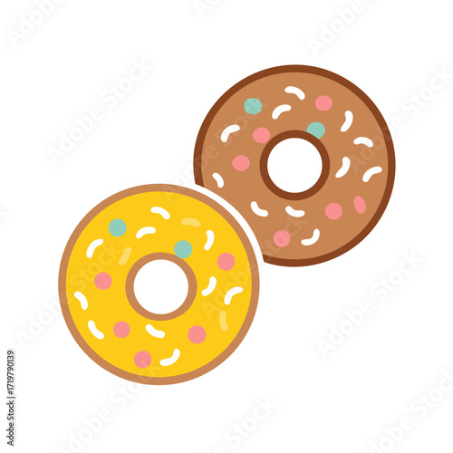 Vector art of two delicious donuts with colorful sprinkles, perfect for a sweet treat or a delightful dessert illustration