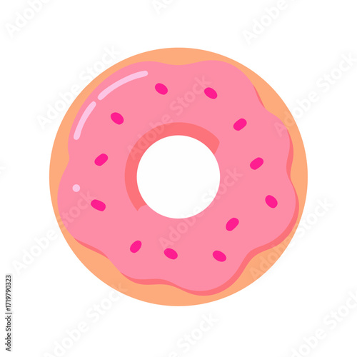 Vector art of a pink frosted donut with sprinkles, isolated on a, representing a sweet treat and dessert