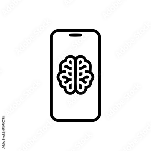 Minimalist outline of a smartphone with a brain icon inside, representing artificial intelligence, mobile learning, and the impact of technology on human thinking.
