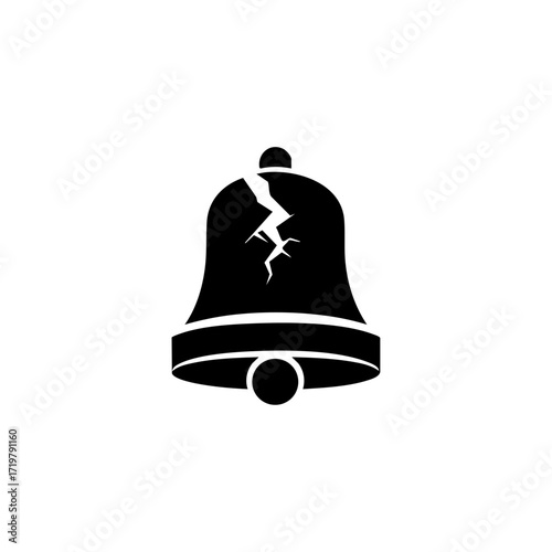 Minimalist black vector logo of a cracked notification bell, representing stress, burnout, and constant alerts in the digital era.