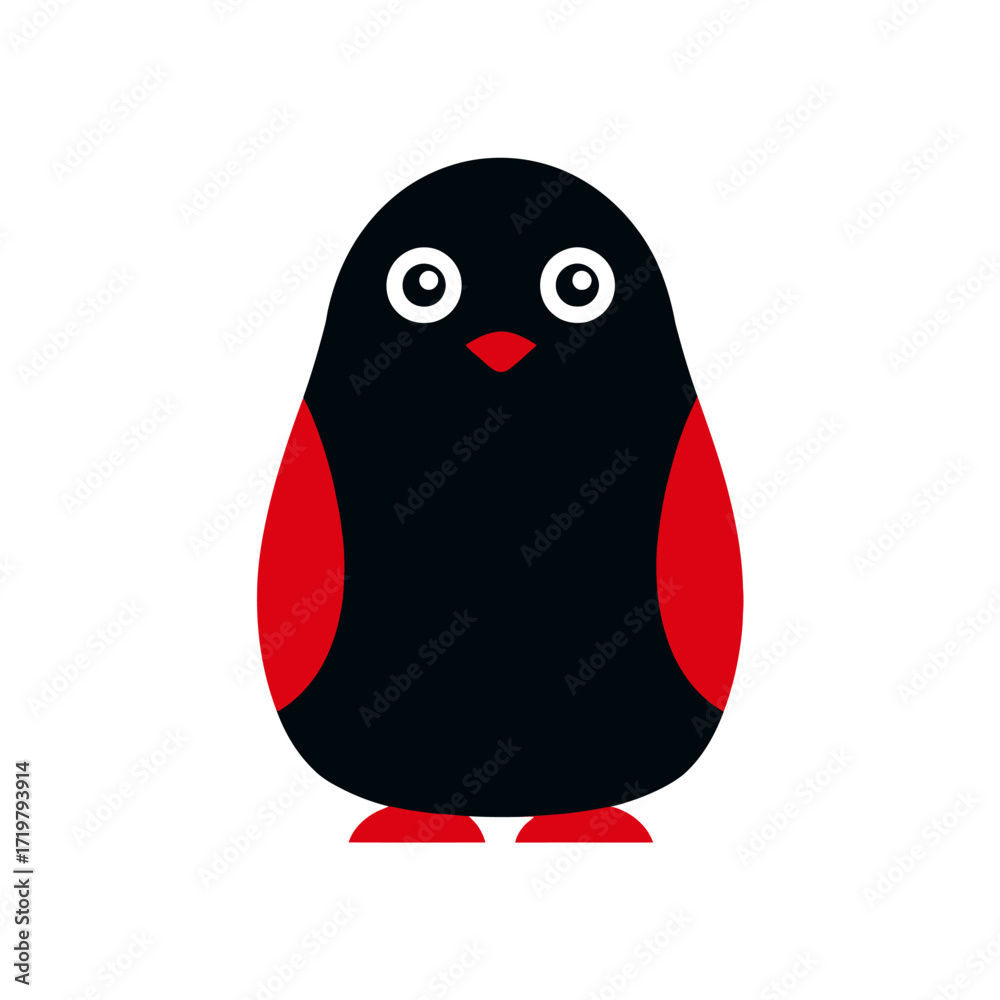 Obraz premium Stylized Black and Red Penguin Icon, Creative Digital Art, Graphic Design, Minimalist Aesthetic
