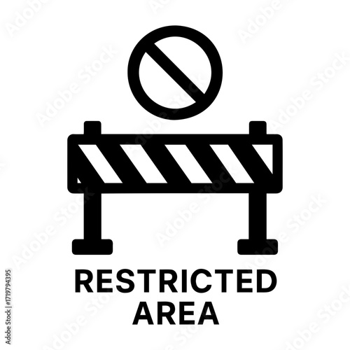 Vector illustration of a restricted area sign with a barrier and a prohibition symbol above it