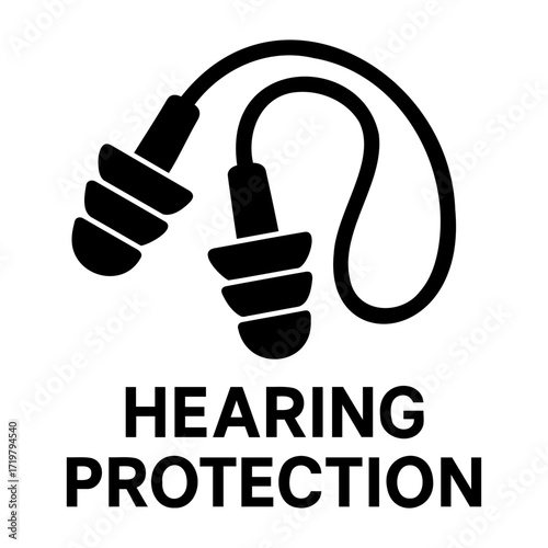 Vector illustration of earplugs connected by a cord representing hearing protection device use