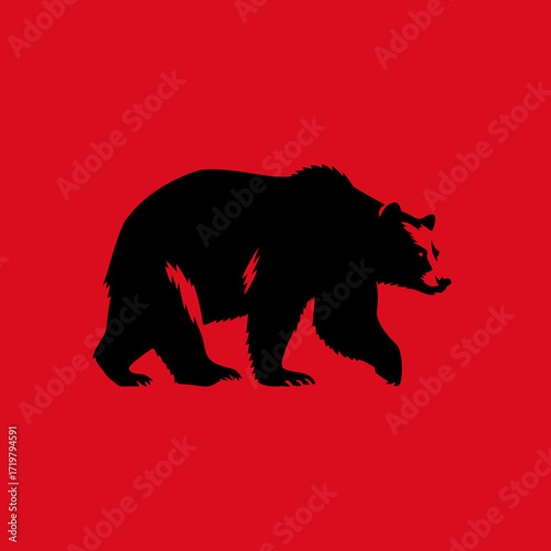 Abstract Bear Silhouette Icon in Black with Red Background for Graphic Design Projects