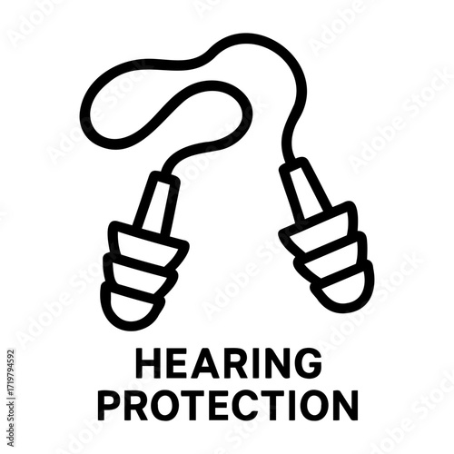Vector illustration of two earplugs connected by a cord, representing hearing protection device usage