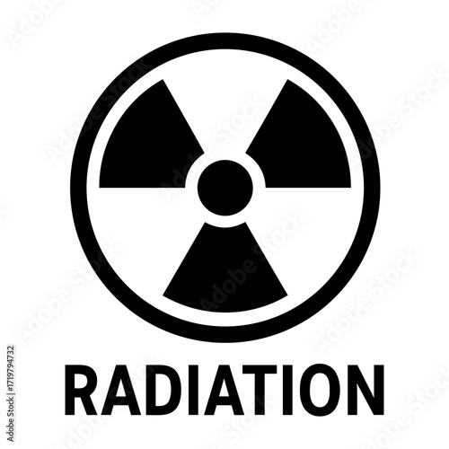 Vector illustration of a radiation symbol with three blades inside a circle and text below