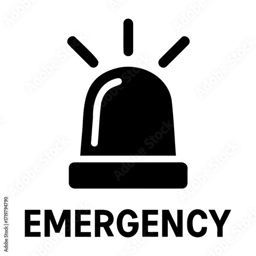 Vector illustration of an emergency siren with radiating lines and the word emergency below it