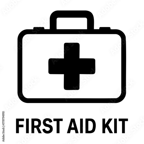 Vector illustration of a white first aid kit with a black cross and a handle on a transparent background
