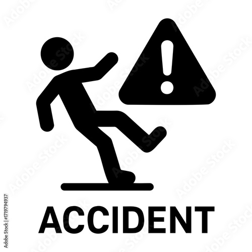 Vector person falling with exclamation mark in triangle indicating accident hazard warning sign