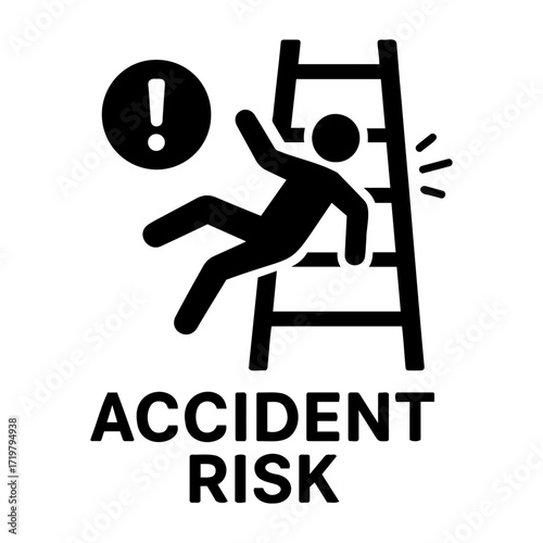 Vector illustration depicting a person falling from a ladder with an exclamation mark symbol warning