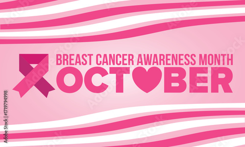 Breast Cancer Awareness Month. Pink october. Pink ribbon. Woman healthcare. Celebrate annual. Medic concept. Girl solidarity. Cancer prevention. Female disease. Poster, banner and background. Vector