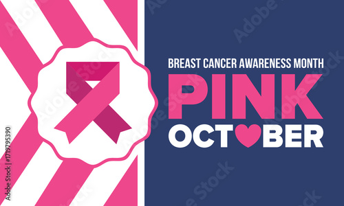Breast Cancer Awareness Month. Pink october. Pink ribbon. Woman healthcare. Celebrate annual. Medic concept. Girl solidarity. Cancer prevention. Female disease. Poster, banner and background. Vector