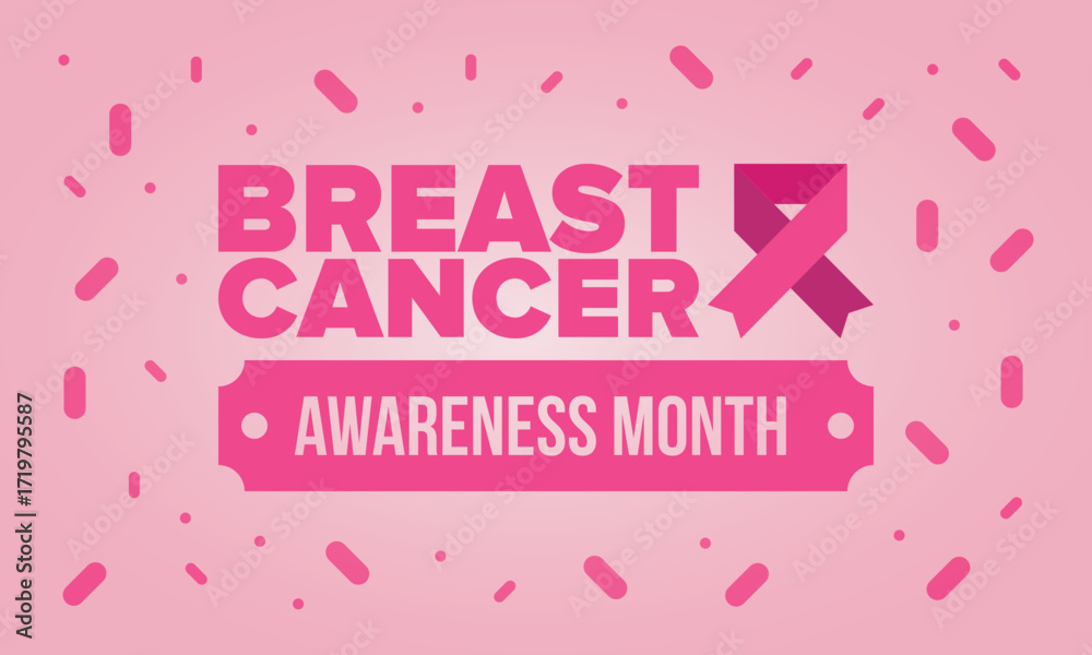 Fototapeta premium Breast Cancer Awareness Month. Pink october. Pink ribbon. Woman healthcare. Celebrate annual. Medic concept. Girl solidarity. Cancer prevention. Female disease. Poster, banner and background. Vector