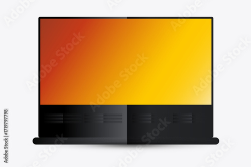 Big wide LED screen vector with gradien yellow on screen. LED mock up monitor display the presentation and info for Digital technology LED Mock up illustration