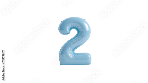 Light Blue Number Two Foil Balloon on Transparent Background
