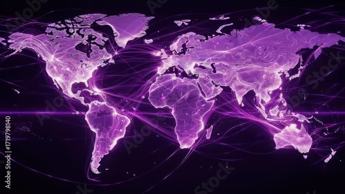 World map with glowing purple connections