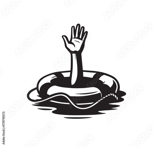 Hand reaching out of water from a life preserver ring .