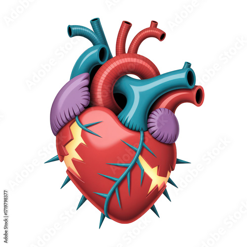 Stylized heart with thorns on transparent background