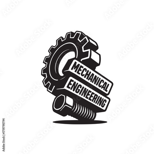 Mechanical Engineering Logo with Gear Bolt and Text Illustration vector.
