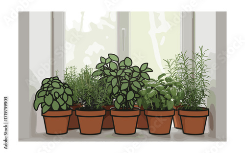 Herb Garden Window Sill: Culinary Herbs, Basil, Rosemary, Healthy, Fresh, Cooking, Indoor Gardening, Kitchen, Organic, Growing, Plants, Pot Plants, Windowsill, Kitchen Garden, Sustainable
