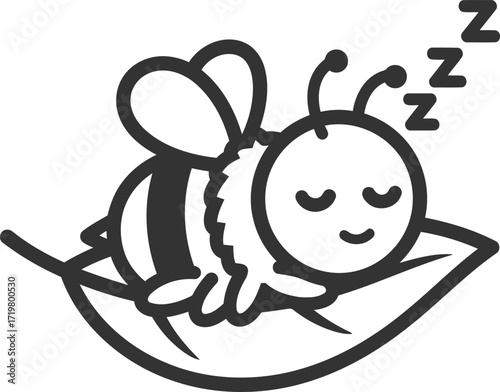 Cute sleeping bee cartoon silhouette vector illustration.